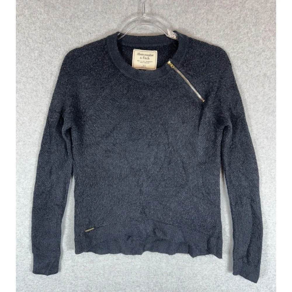 Abercrombie & Fitch Sweater Womens XS Textured Knit Pullover Asymmetrical Zip